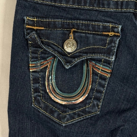 True Religion Section Straight Jeans Womens 28 Dark Wash Sequin Flap Pocket USA - Picture 11 of 14